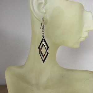 NEW Sterling Silver (not plated) Double Diamond Shaped Loop Dangling Earrings